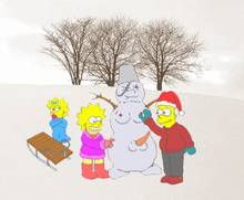 #pic695294: Bart Simpson – Lisa Simpson – Maggie Simpson – Snowman – The Simpsons